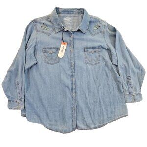 Wrangler for Modcloth Denim Button-Up Shirt Women's Sz 4X Cactus Embroidery NWT